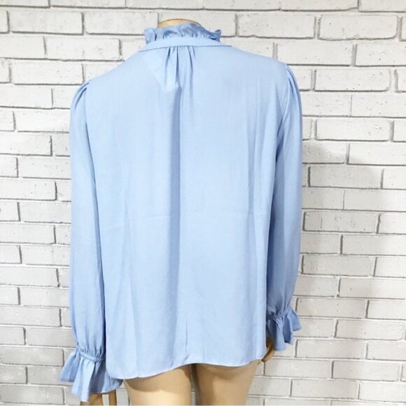 J.Crew Women’s Drapey Blue ruffle‎ tie-neck top - Size Medium - Picture 11 of 14